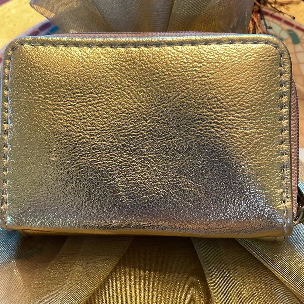 Gold metallic Mermaid Coin purse photo wallet w back zipper Excellent preowned